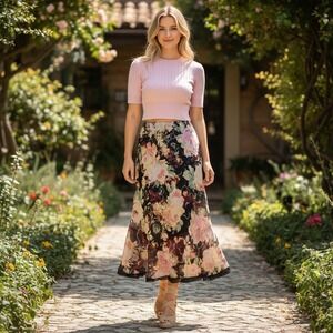 Y2K‎ Casual Corner Womens 10 Floral Ruffled Hem Fairy Grunge boho-chic Bohemian